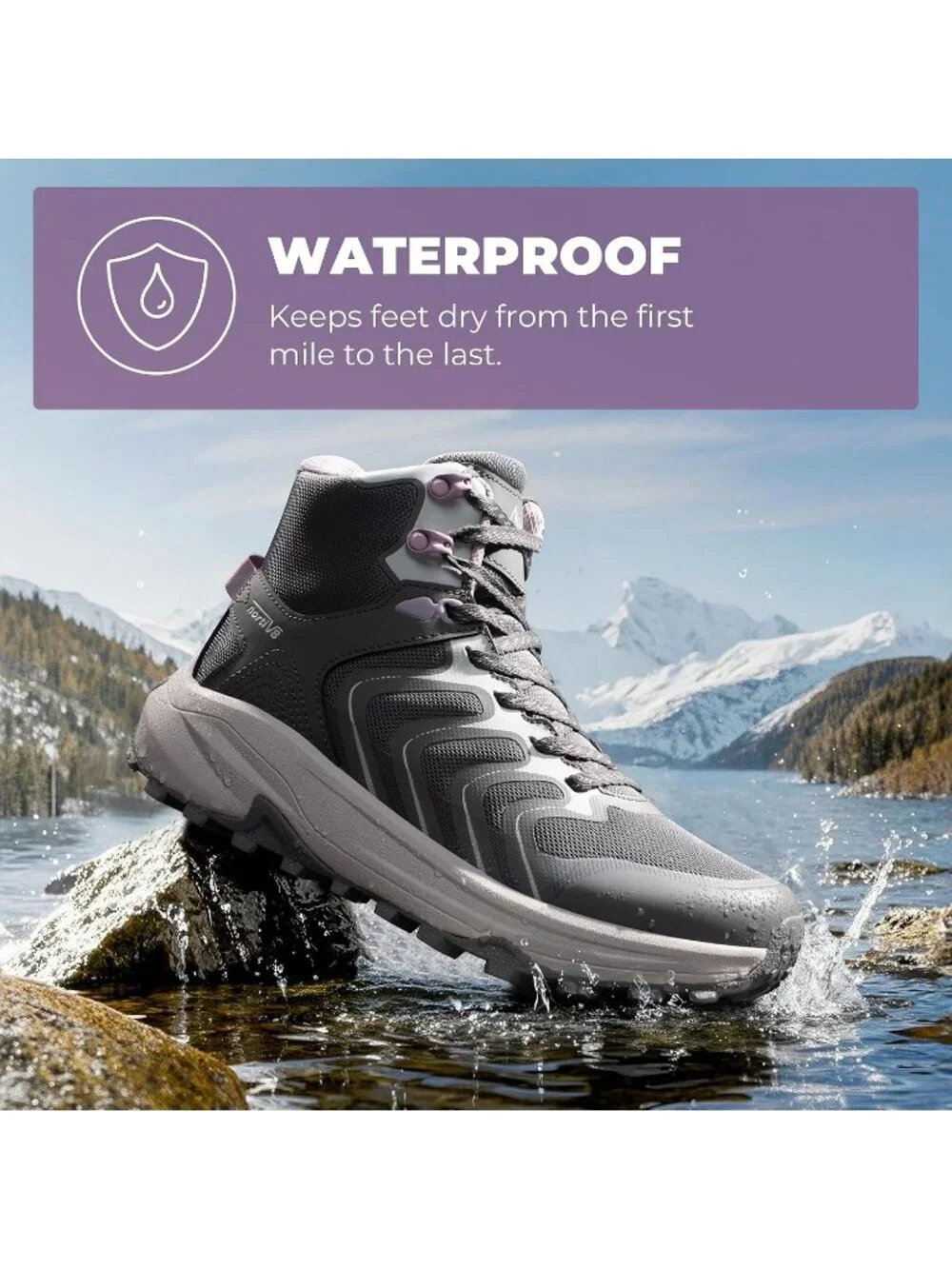 Men's Dark Grey Waterproof Shoes Casual High Top Round Toe Non Slip Hiking Boots